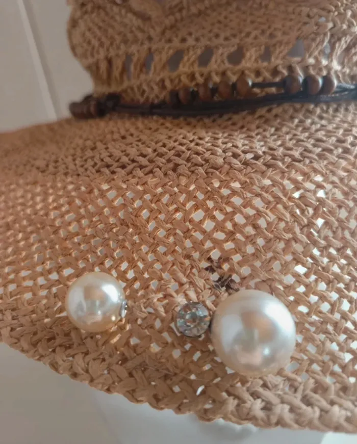 💎chapeau de paille perles en bois vintage authentique luxury féminin élégante été tendance - photo numéro 5