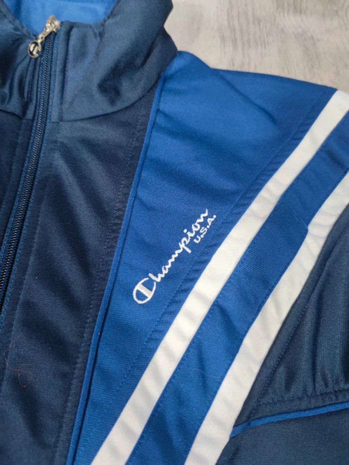 Ensemble Survêtement Champion U.S.A. Vintage Bleu Marine Logo Brodé Blanc Taille M Homme - photo numéro 4