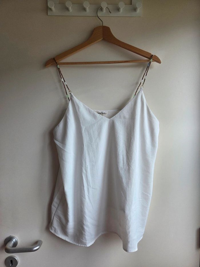 Débardeur blanc avec bretelles perlées - Cerise Blue taille L