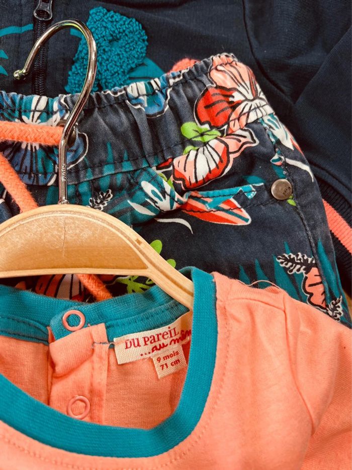 Taille 9 mois ensemble 4 pièces garçon DPAM bleu marine et orange fluo * surf * 💙 - photo numéro 6