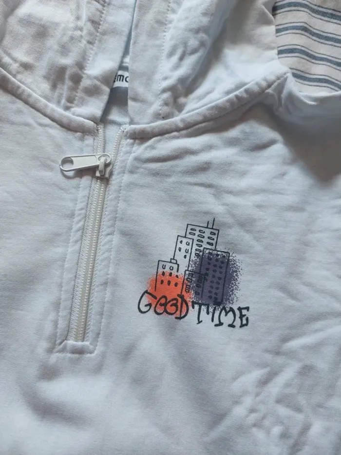Sweat capuche blanc motif Just Have Fun - photo numéro 3