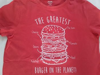 Maillot manches courtes  12 ans,  coloris orangé motif burger