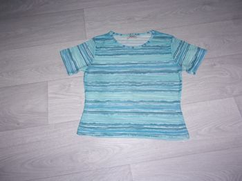 Tee shirt SUCHITA tons bleus et translucide taille 38 TBE