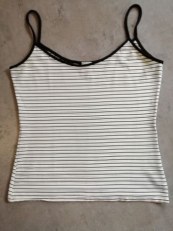 Débardeur blanc rayé noir et beige Taille 1 Camaieu