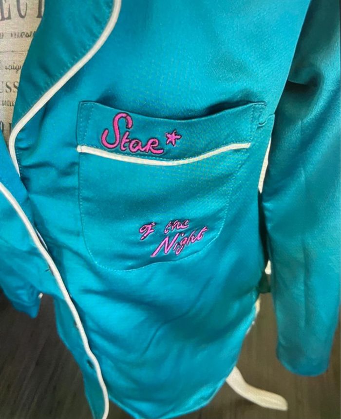 Veste de pyjama en satin turquoise WanderLust TS - photo numéro 3