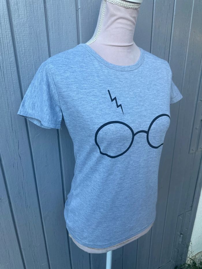 T-shirt été manches courtes gris noir lunettes Harry Potter - photo numéro 2