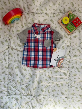 chemise manches courtes rouge et bleu 6 mois tex