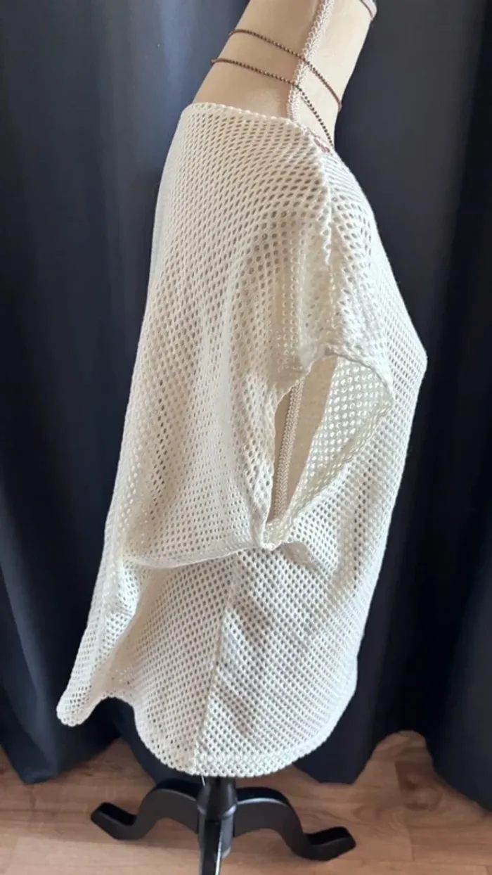 🌸Tunique blanche col v tricoté cotelé taille unique - photo numéro 4
