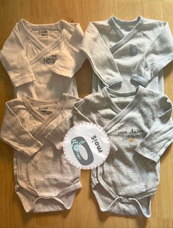 Lot de 4 bodies manches longues Kiabi (Taille 0 mois)
