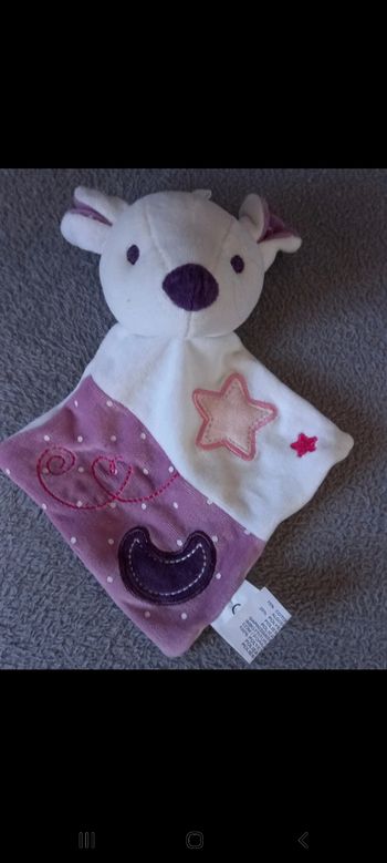 Doudou plat blanc et mauve - biche - Spilec