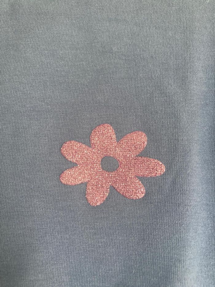 T-shirt manches longues fille In Extenso 6 ans bleu fleur pailletée - photo numéro 3