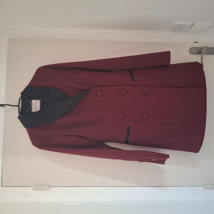 Veste longue femme à carreaux bordeaux et noir - Taille S - GUESS