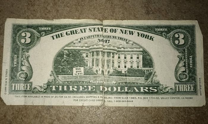 Collector Satirique Rare ! Billet "Trois Dollars" Hilary Clinton - Années 90 - photo numéro 2