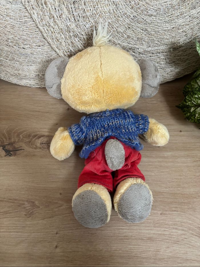 Doudou ours pimboli ami diddl pull bleu pantalon rouge - photo numéro 3