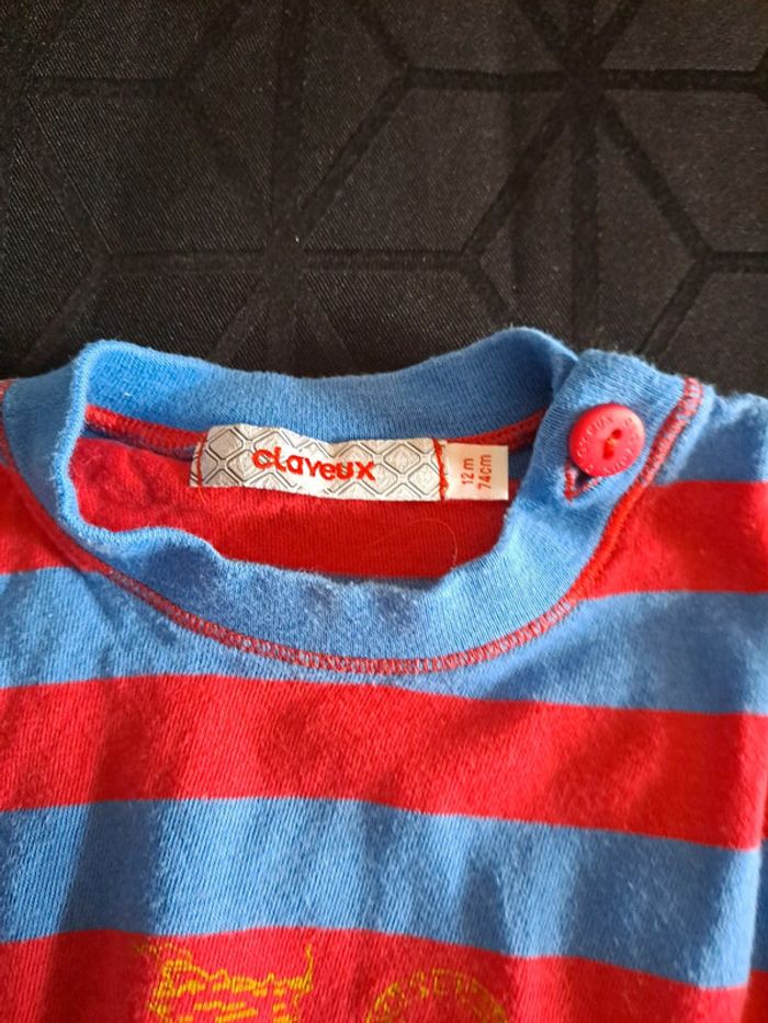 Ensemble Tee-shirt rayé rouge et bleu et short marine 12mois Clayeux - photo numéro 7