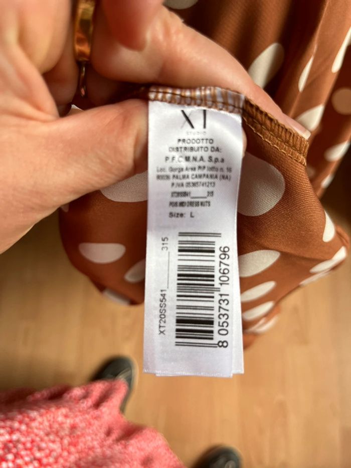 Jolie robe chic mi-saison marron à pois blancs T. L femme neuve avec étiquette - photo numéro 7