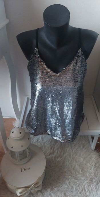 Débardeur sequins gris argentés T.S Pimkie neuf 🪩