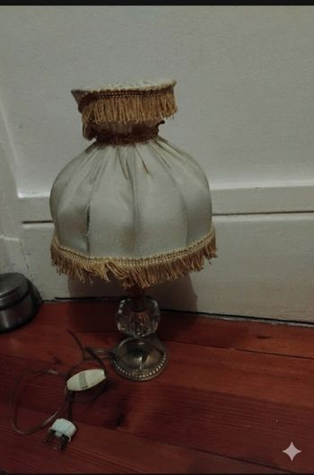 Petite lampe de table ancienne pied cristal laiton Abat-Jour a franges style 70/80