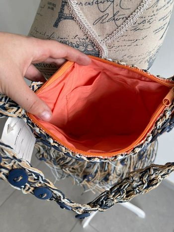 Petit sac raphia (21x30cm) marine et corail - photo numéro 3