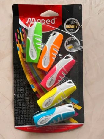 fournitures scolaires neuf maped fluo surligneur école feutres néon pocket porte clés vert orange
