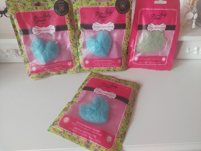 Lot 4 éponges merveilleuses visage konjac neuves Lady Green 🧽