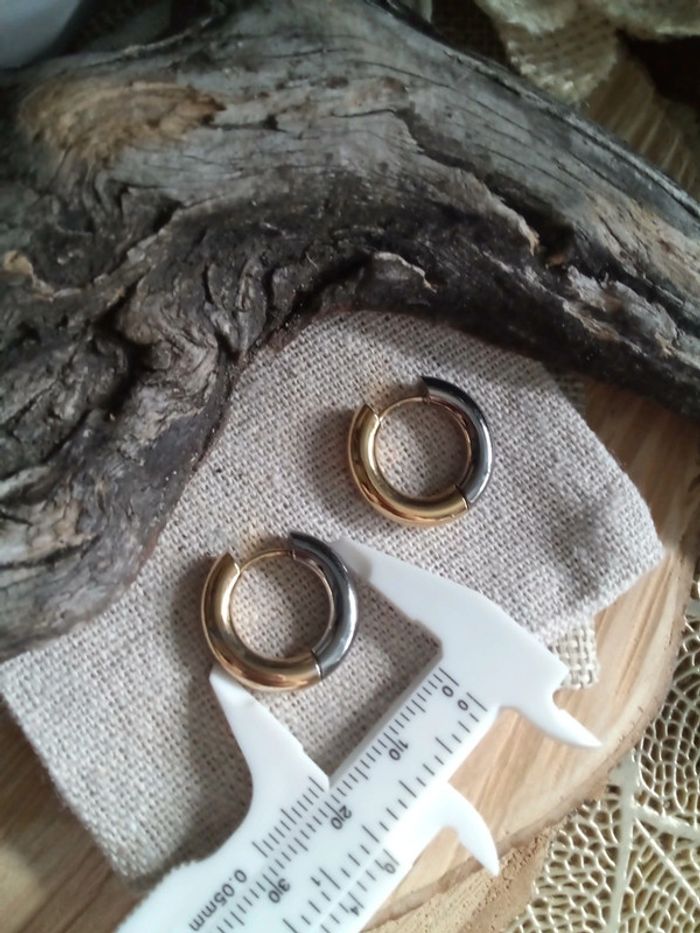 Créoles bicolores dorées argentées - photo numéro 2