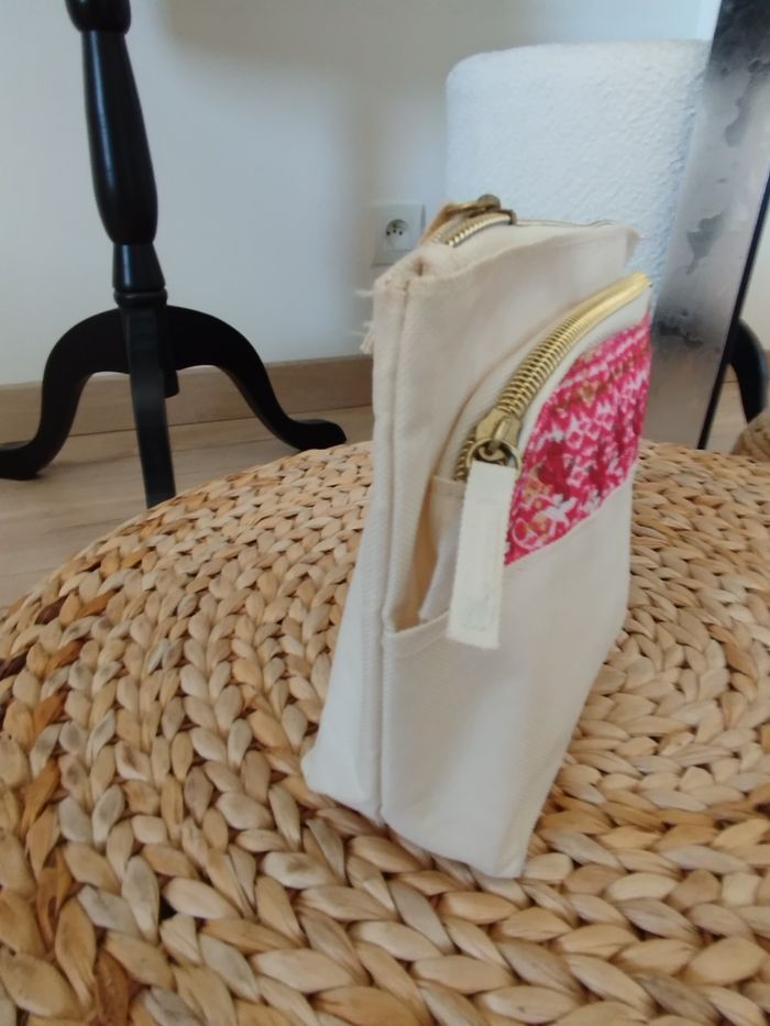 Pochette trousse écru rose - photo numéro 2