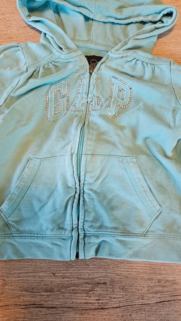 Gilet à capuche turquoise, manches longues, Gap, S/P 6/8 ans - photo numéro 4