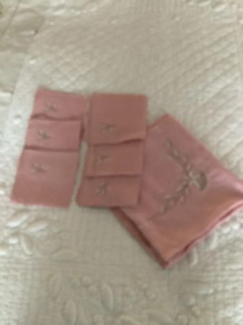 Nappe l ancienne en lin brodée main et six serviettes