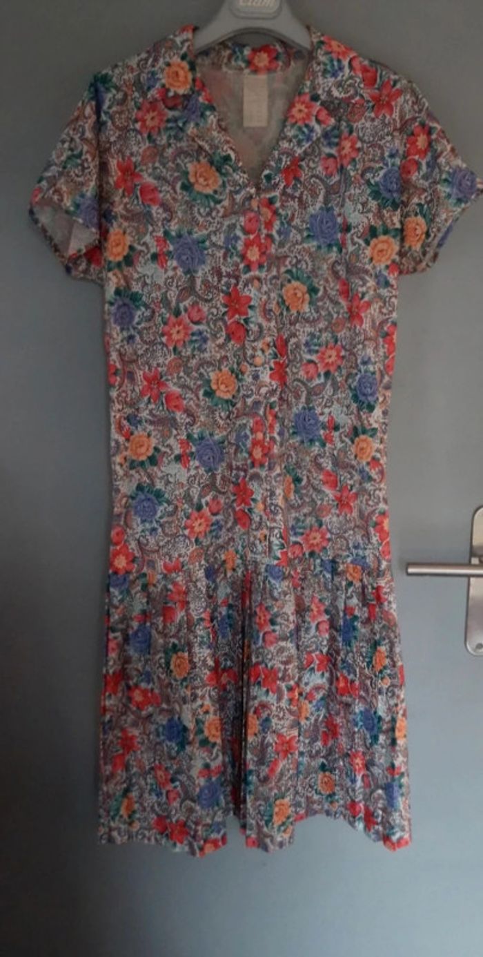 Robe vintage fleurie à plis - Fabriquée en France