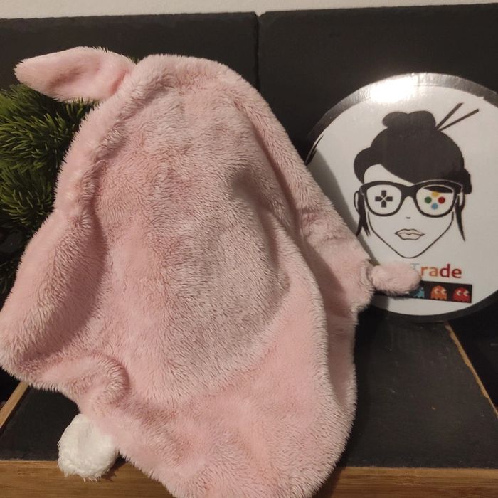 Doudou plat lapin rose Blanc Tex baby Noeud Losange Ovale #geektradedoudou - photo numéro 2