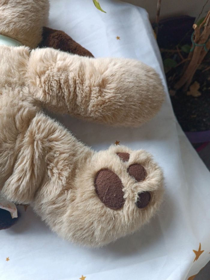 Peluche plush chien dog pound puppy Big grande beige Brown marron crème tâche cuddle allongé couché - photo numéro 13