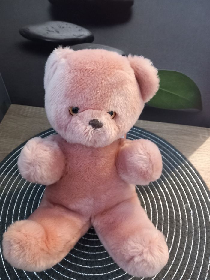 Peluche ours rose marque nounours 24cm vintage - photo numéro 3