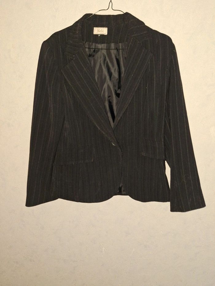 Blazer tailleur noir rayé blanc 42
