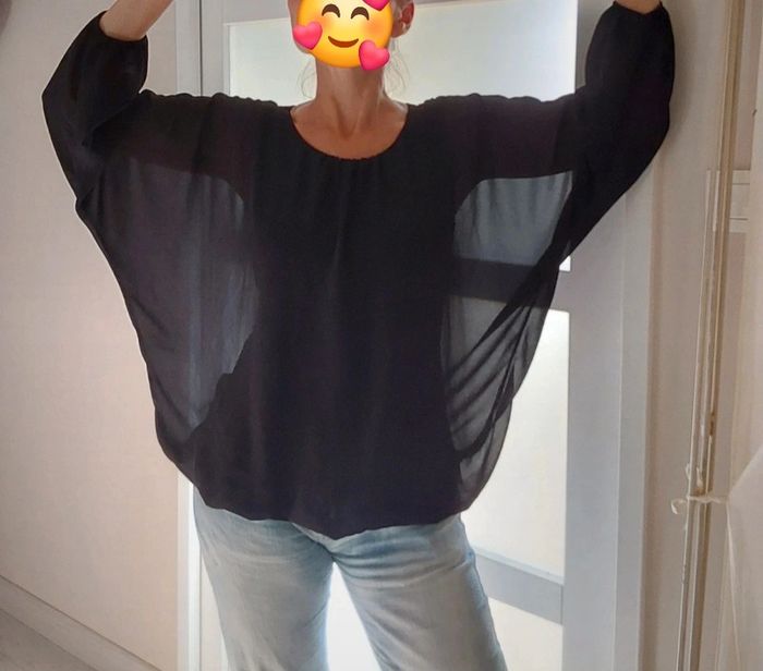 Blouse chic en voile noir dos lacets T 36/38