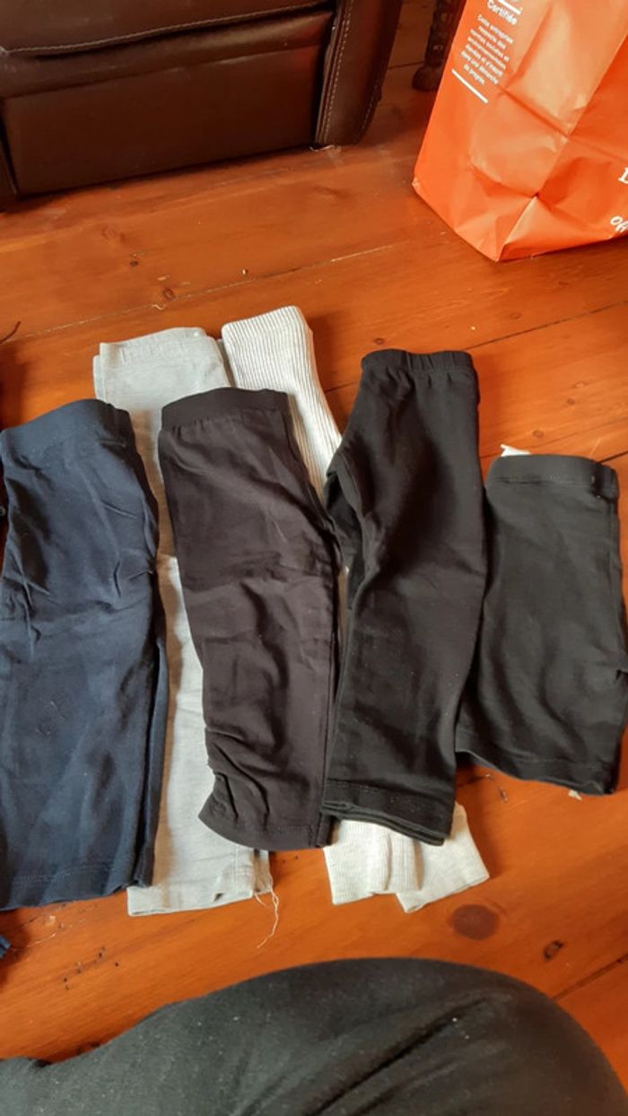 Lot 8 leggings long mi long cycliste 3 ans neuf bon état noir gris violet Tao okaidi - photo numéro 2