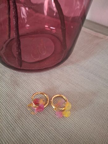 Créoles fleurs orange et rose _ neuves