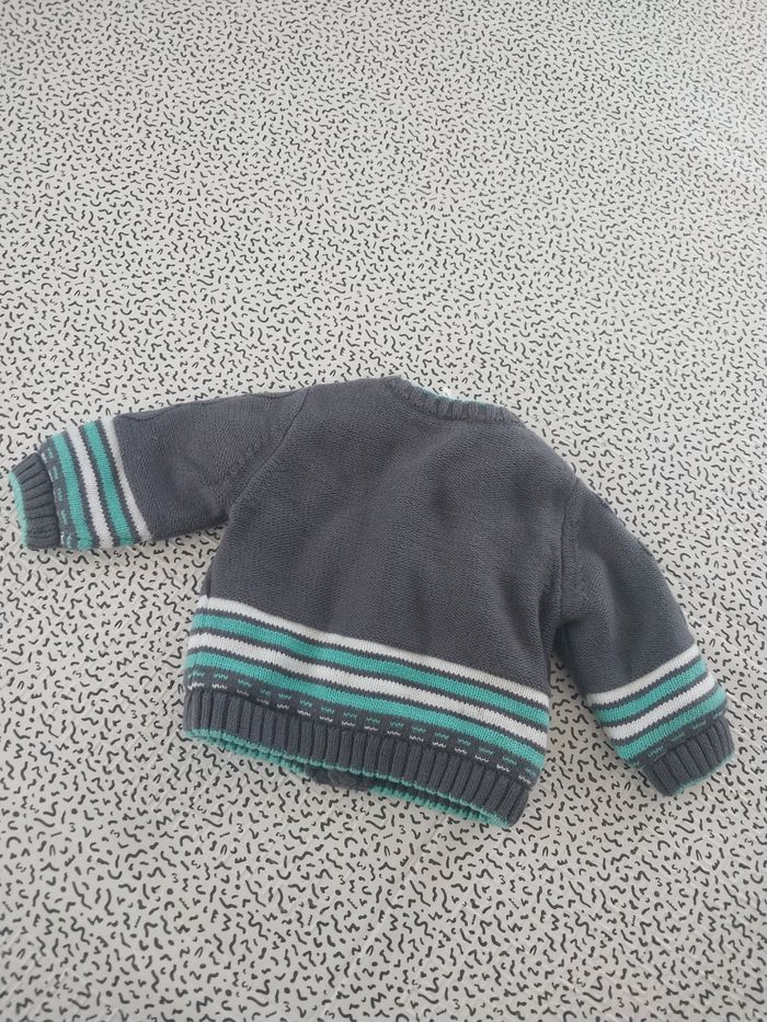 Gilet bébé 3 mois 60 cm gris doublé polaire chaud coton laine comme neuf - photo numéro 3