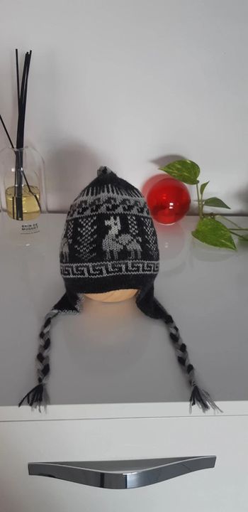 Bonnet péruvien réversible en laine mixte 3-4 ans