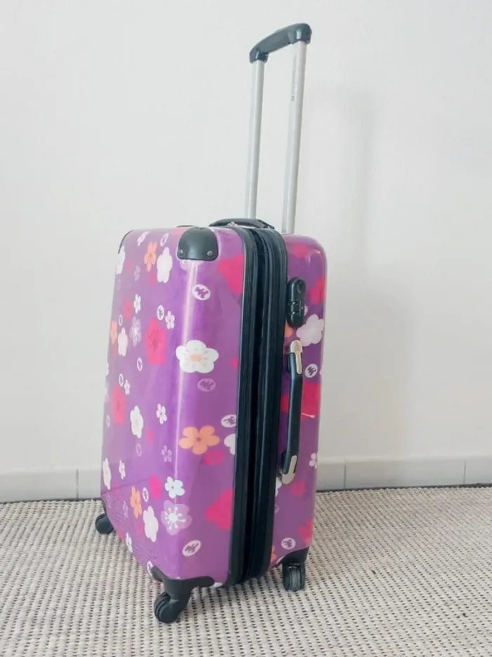 Grande valise fleur violet à roulette / Lulu Castagnette - 60L