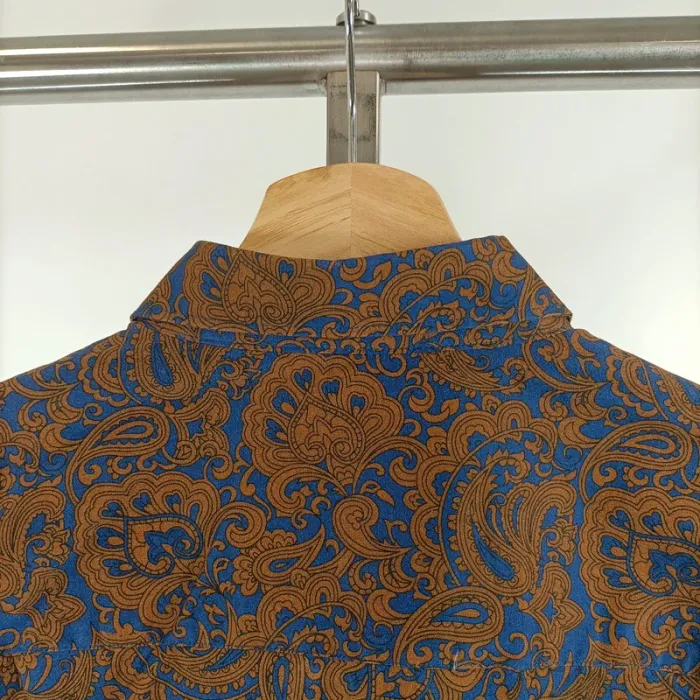 Chemise manches longues à motifs bleu et marron - baroque, cachemire - Taille S - A026 - photo numéro 9