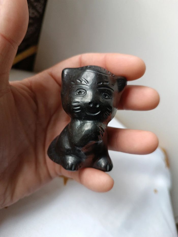 Chat cat kitten kitties Kitty noir black pierre noir volcanique obsidienne terre cuite sculpture - photo numéro 2