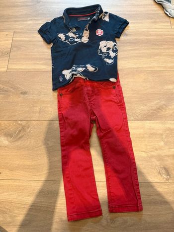 Ensemble t shirt  + jean rouge catimini