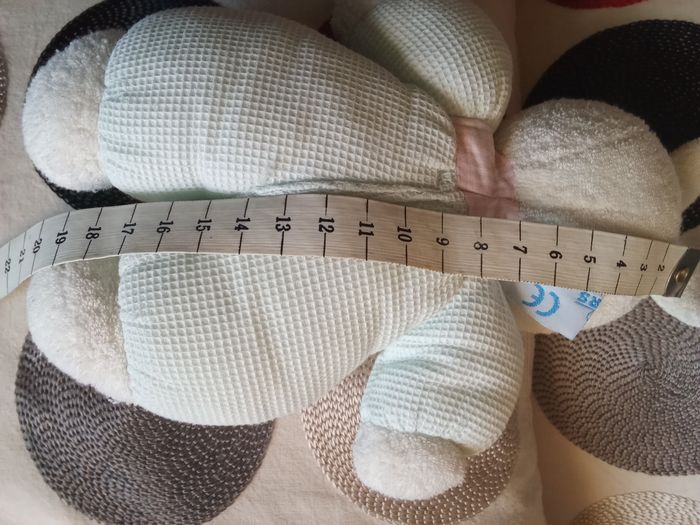 Doudou lapin Nounours vert clair proche bleu clair vichy rose blanc nez brodé marron tissu  nid d'abeilles et éponge blanc  bouclettes  blanches grelot hochet d'occasion - photo numéro 3