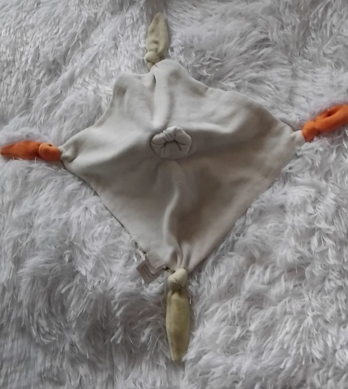 Doudou lapin carré plat vert - rayés multicolores et orange- Bébé 9 - photo numéro 2