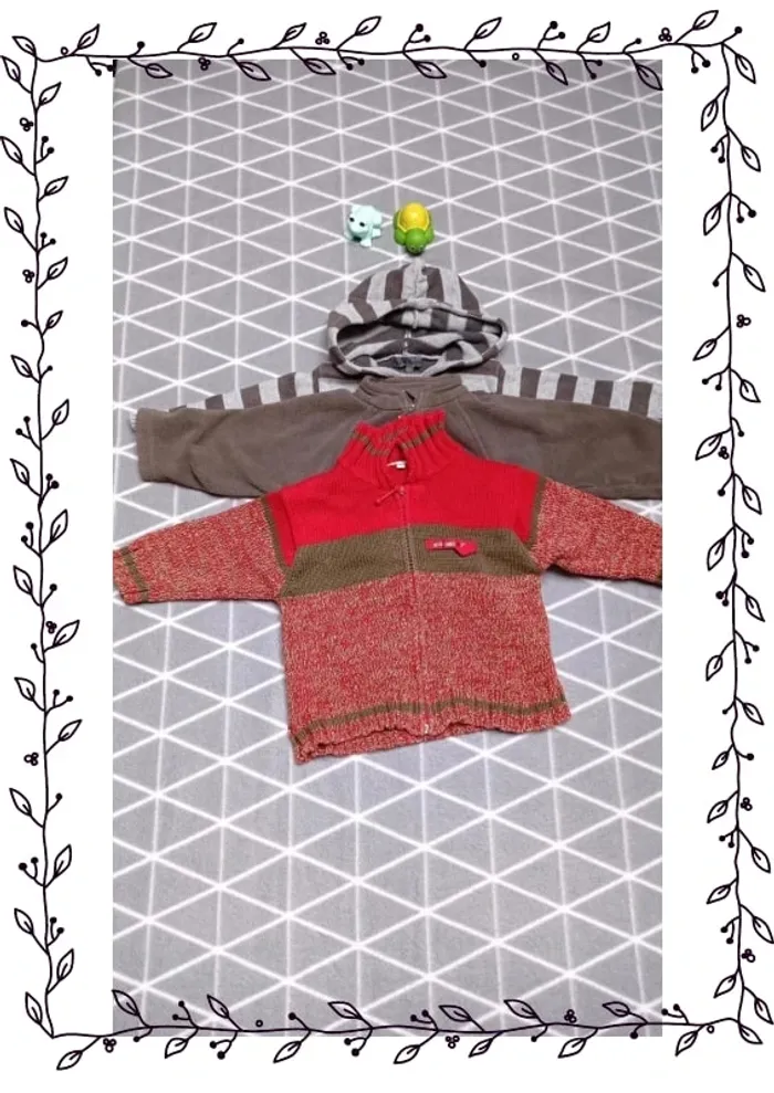 🦁 Lot 3 hauts (2 gilets zippés et un pull polaire ) , 12 mois
