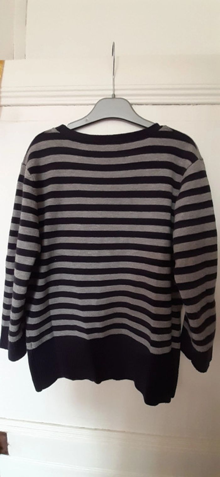 Pull court col rond rayé gris violet foncé - photo numéro 2