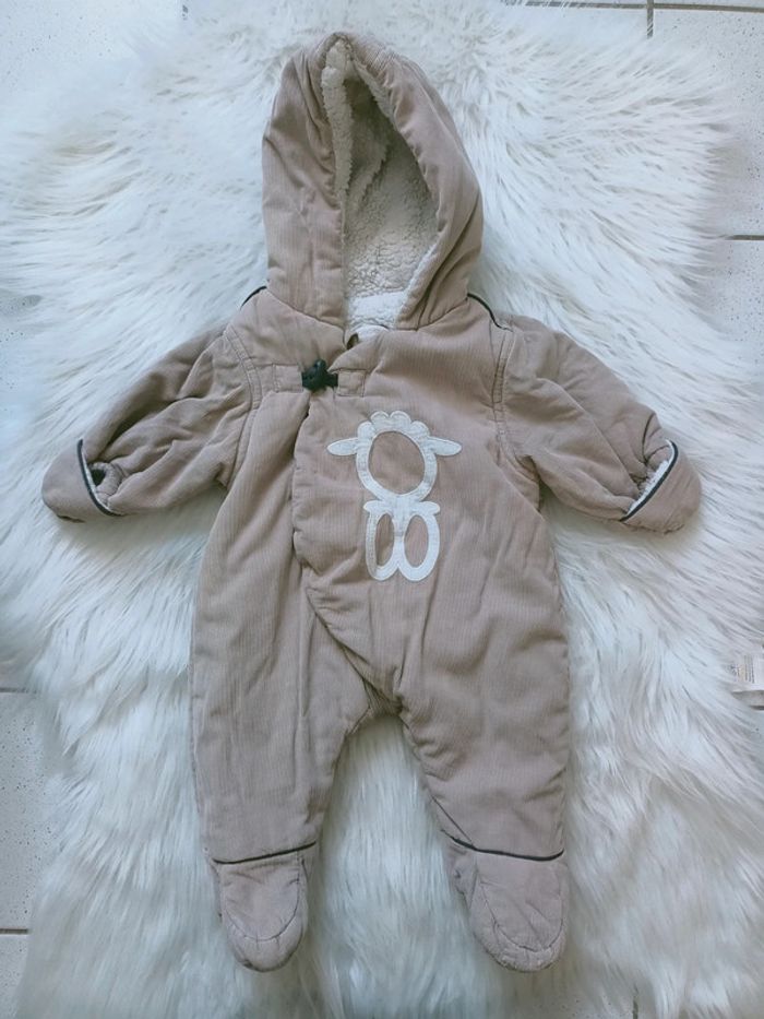 Combinaison en velours taupe fourré 3/6mois-67cm N*0674