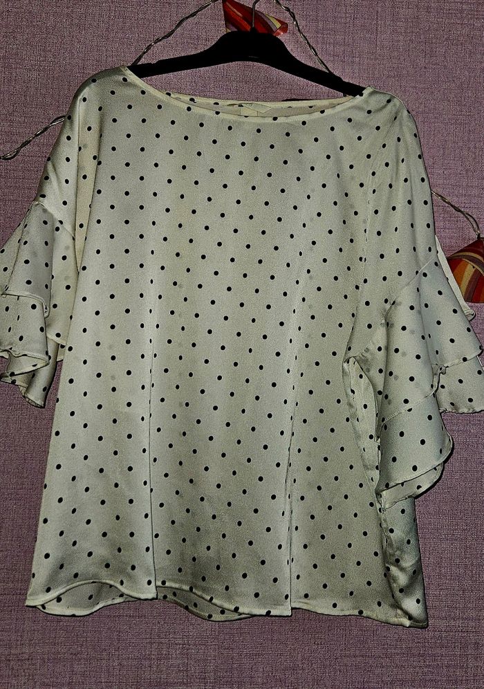 Blouse volant pois satin