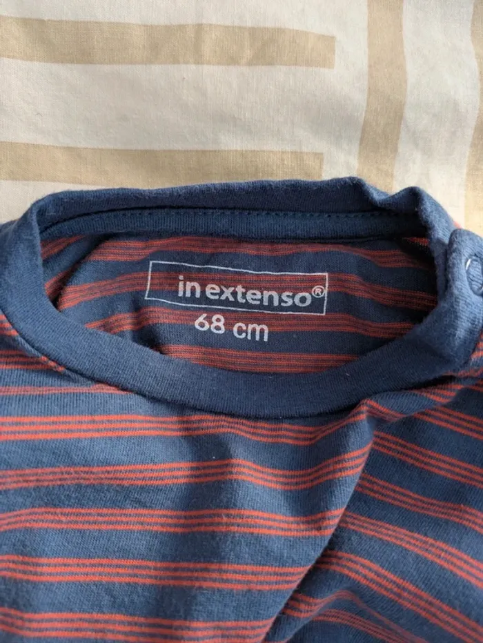 T-shirt Marinière In Extenso - 6 Mois (68 cm) - Rayé Bleu & Brique - photo numéro 3